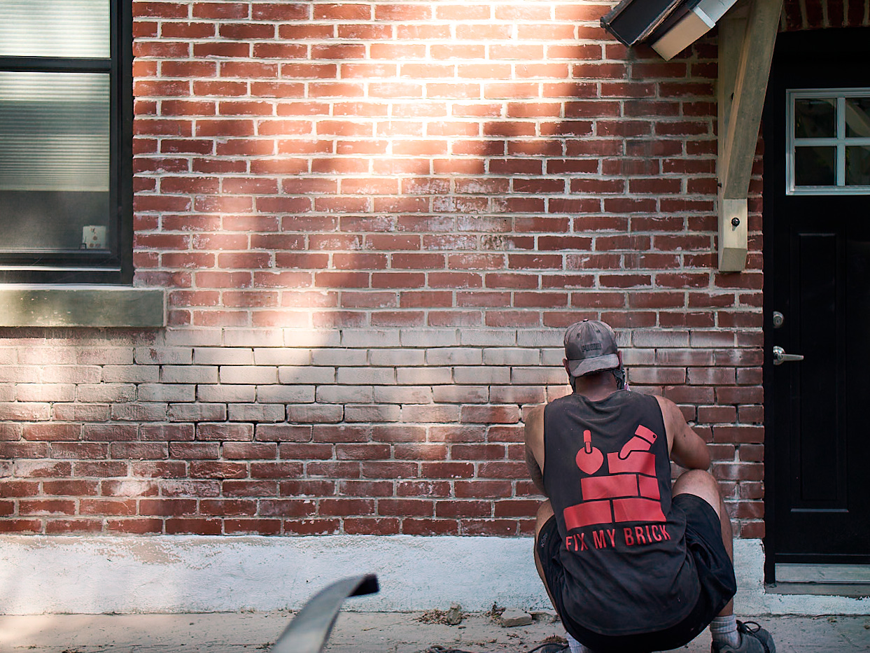 Close-up of detailed masonry craftsmanship - precision mortar work