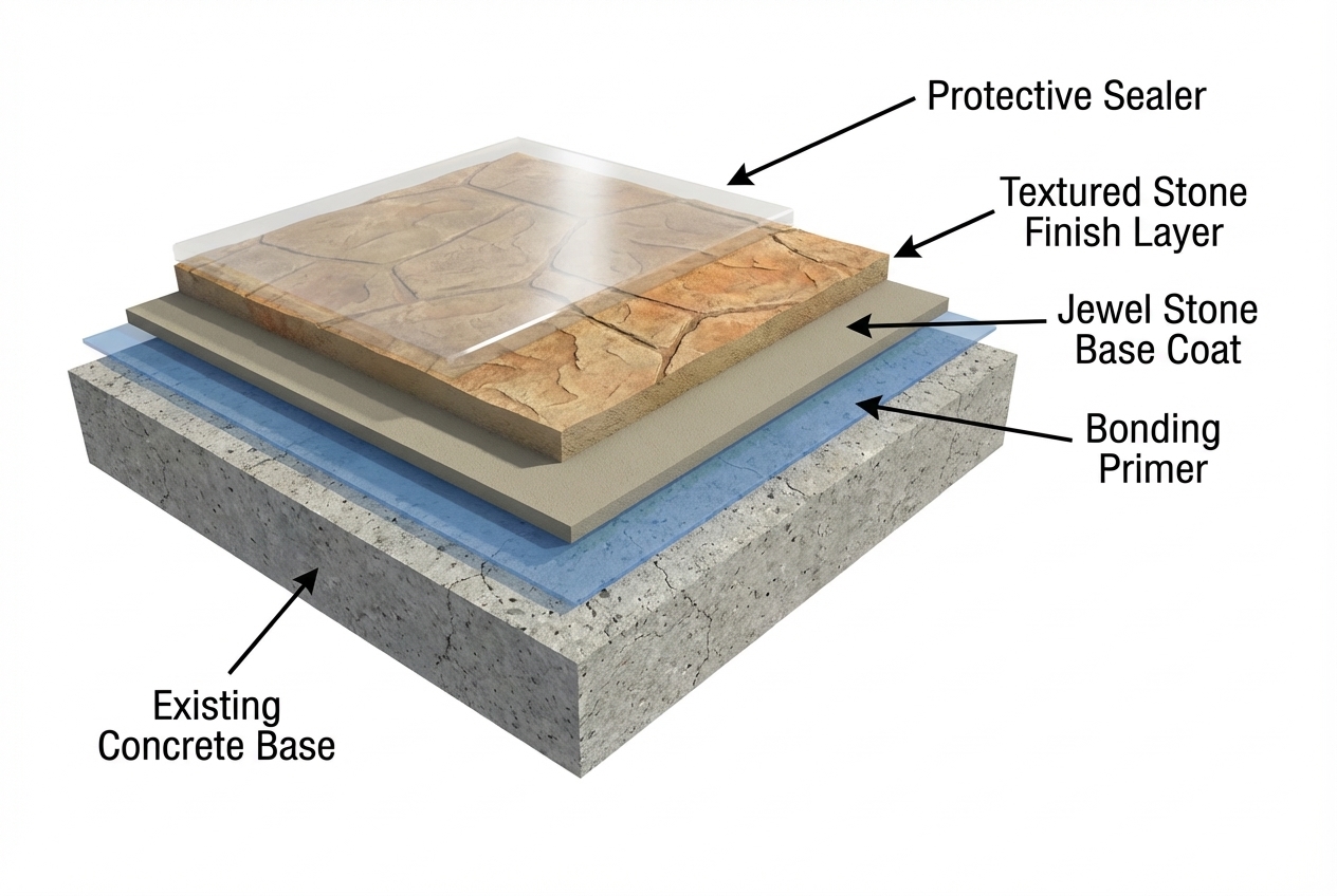 A bonded, textured layer that upgrades your concrete